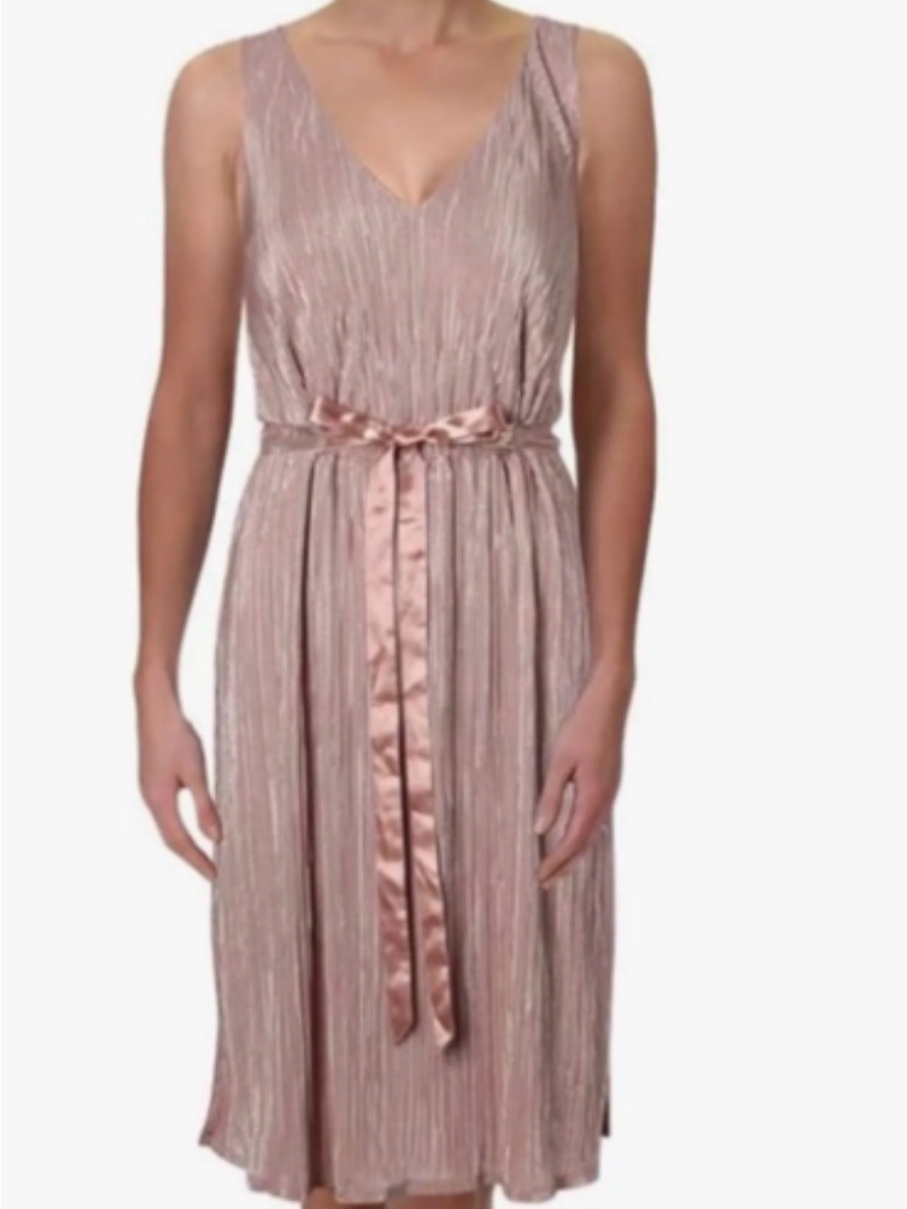 NWT Rachel Roy Dusty Rose Pleated Dress with Waist Tie. Mid length.